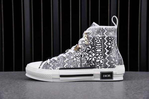 Dior B23 High Top Shawn Black White Embroidery Sneaker 3SH118ZCO_H169