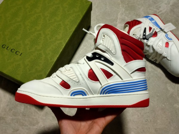 Gucci Basket Sneaker in White Demetra with Red Blue