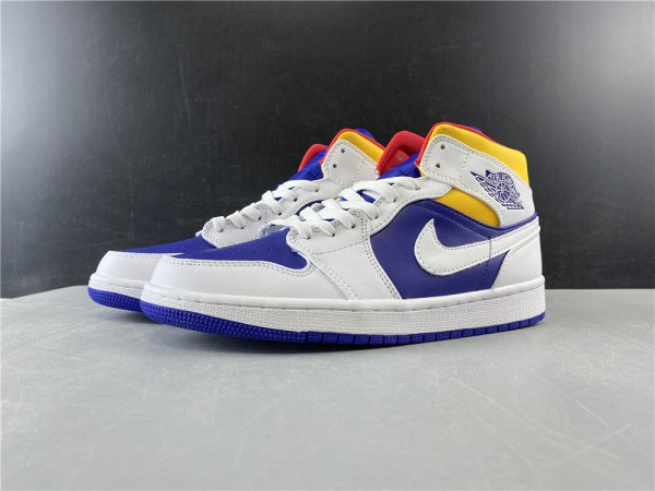 Air Jordan 1 Mid White Laser Orange Deep Royal Blue (GS) - 554725-131 