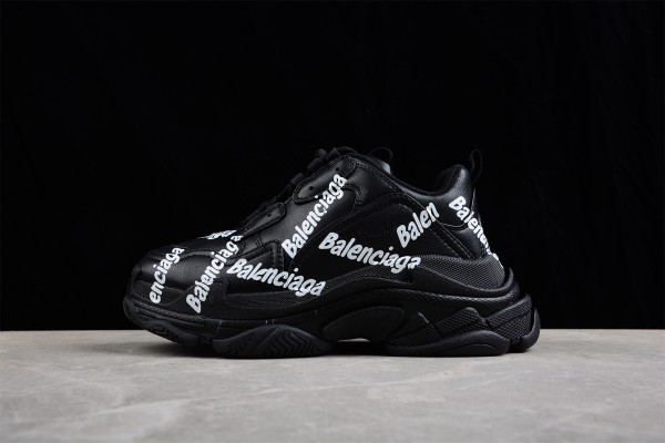 Balenciaga Allover Logo Triple S Black - White
