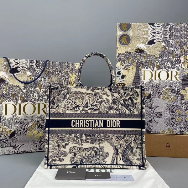 Dior Book Tote Dark Blue Toile De Jouy Embroidery