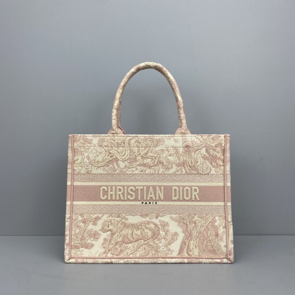 Dior Book Tote Bag Pink Toile De Jouy Embroidery