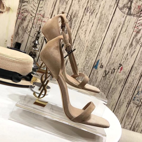 Saint Laurent Suede Ysl-Heel High Heel Sandals