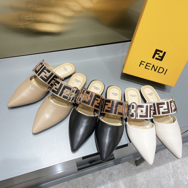 Fendi Mules Pointed Toe Strap Flat 