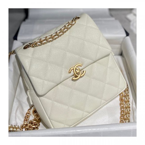 Chanel Caviar White Retro Backpack