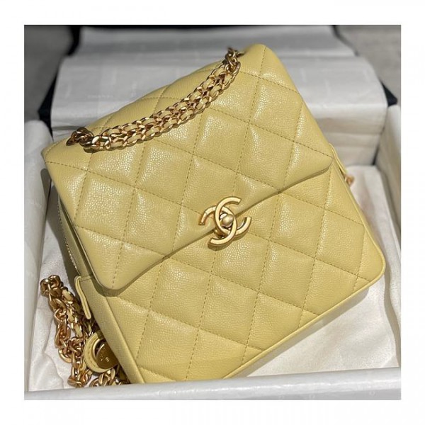 Chanel Caviar Light Yellow Retro Backpack