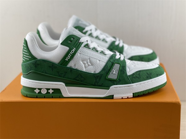LV Trainer Sneaker Green Denim Monogram