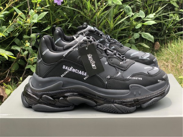 Balenciaga Allover Logo Triple S Clear Sole Black