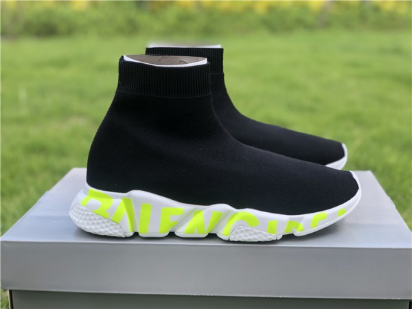 Balenciaga Graffiti Speed Sneaker Black/White-Fluorescent Green 517319-W07U0-1013