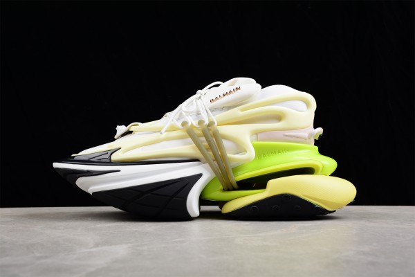 Balmain Neoprene and leather Unicorn low-top sneakers - White Neon Green