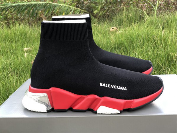 Balenciaga Speed Clear Sole Sneaker BlackRed-White 607544- W05GH -1038