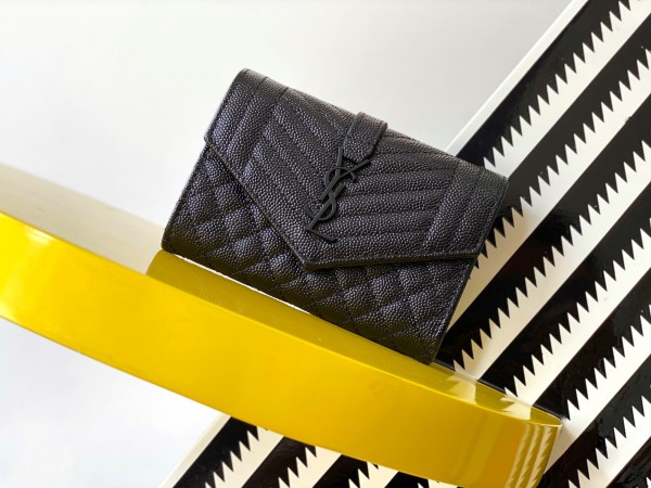 YSL Monogram Small Envelope Wallet In Mix Matelassé Grain De Poudre Embossed Leather Matte Logo 