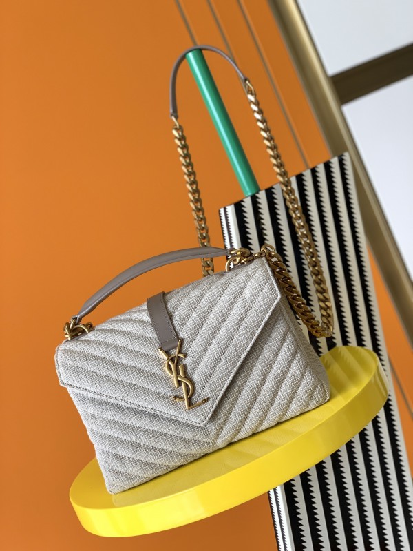 YSL Monogram College Linen Canvas Leather