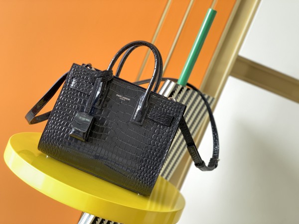 Ysl Classic Sac De Jour Nano In Embossed Crocodile Shiny Leather