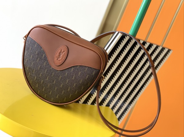 YSL Le Monogramme Cœur Bag In Canvas And Smooth Leather Chestnut