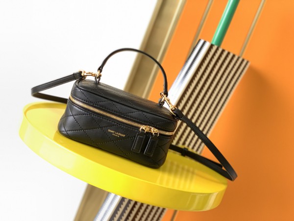 Kitlife YSL Cosmetic Bag Mini Quilted Lambskin Black