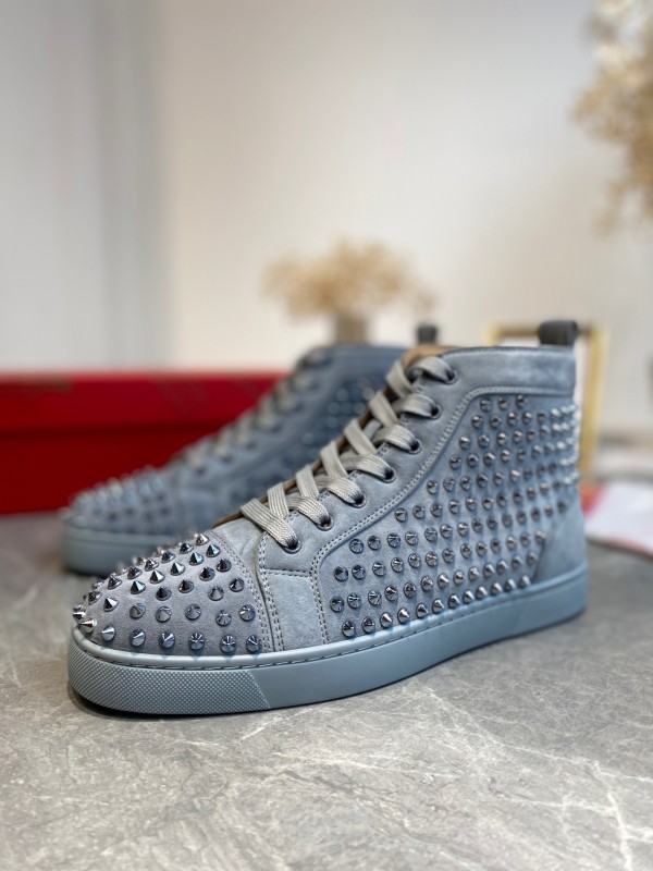 Christian Louboutin Louis Spikes  - High Top Sneaker Grey  CLHT-006