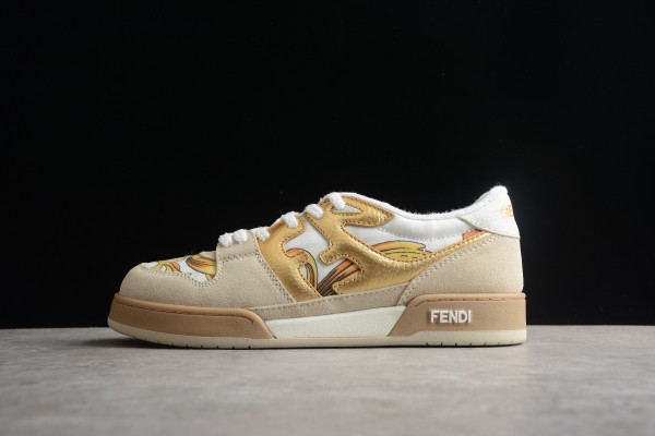 FENDI MATCH Fendace Printed white satin low-tops Sneaker