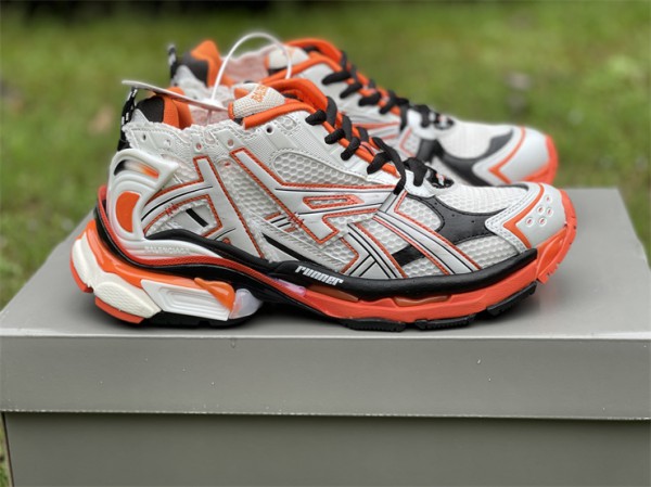 Balenciaga Runner Trainers In White - Orange And Black Mesh And Nylon