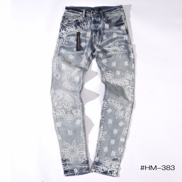 Amiri Wax Denim Light Blue Jeans - Pattern Flower