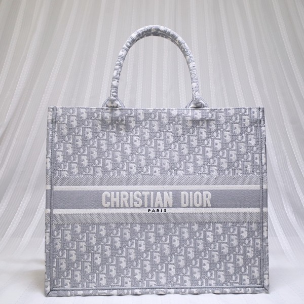 Dior Oblique Embroidery Book Tote Gray