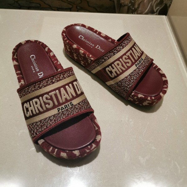 Dior Dway Wedge Slide Sandal Red/Blue/Grey