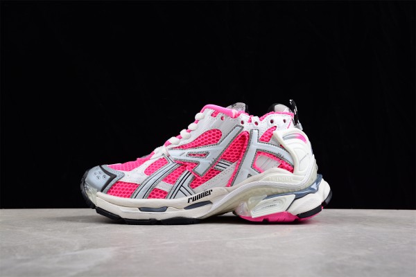 Balenciaga Runner Sneaker in neon pink, white, grey and black mesh and nylon