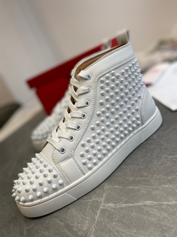 Christian Louboutin Louis Spikes  - High Top Sneaker White  CLHT-008