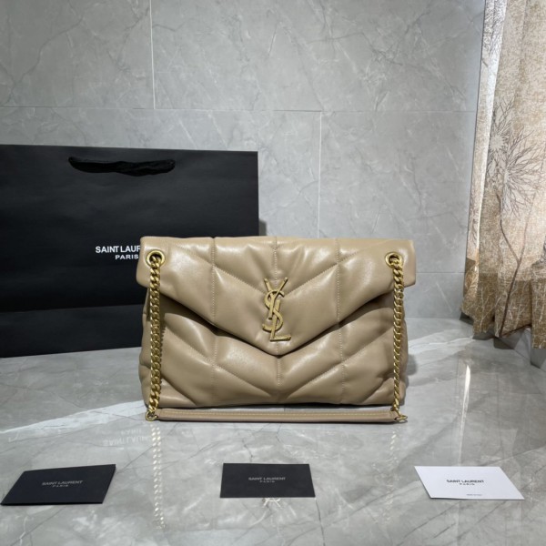 YSL Loulou Puffer Quilted Shoulder Bag Beige
