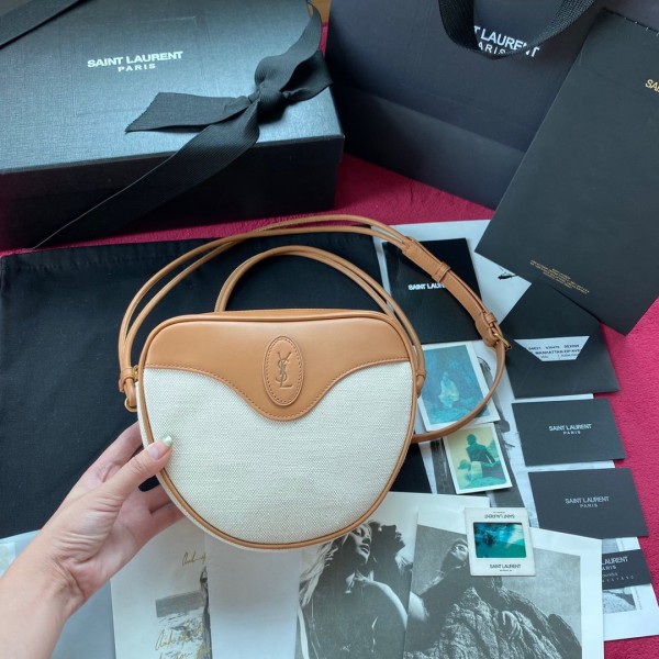 YSL Le Monogramme Cœur Bag In Canvas And Smooth Leather Brown Gold