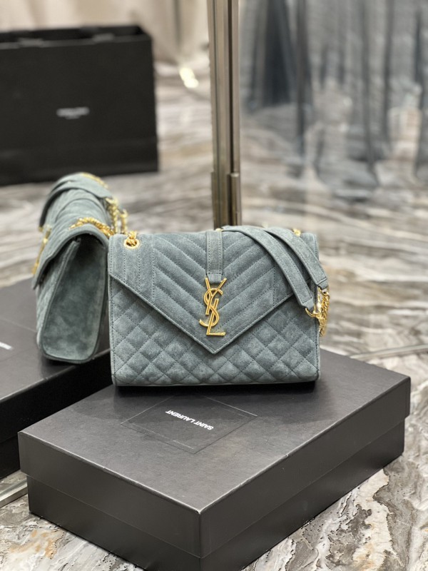 YSL Envelope Cowhide Frosted Leather Teal Green
