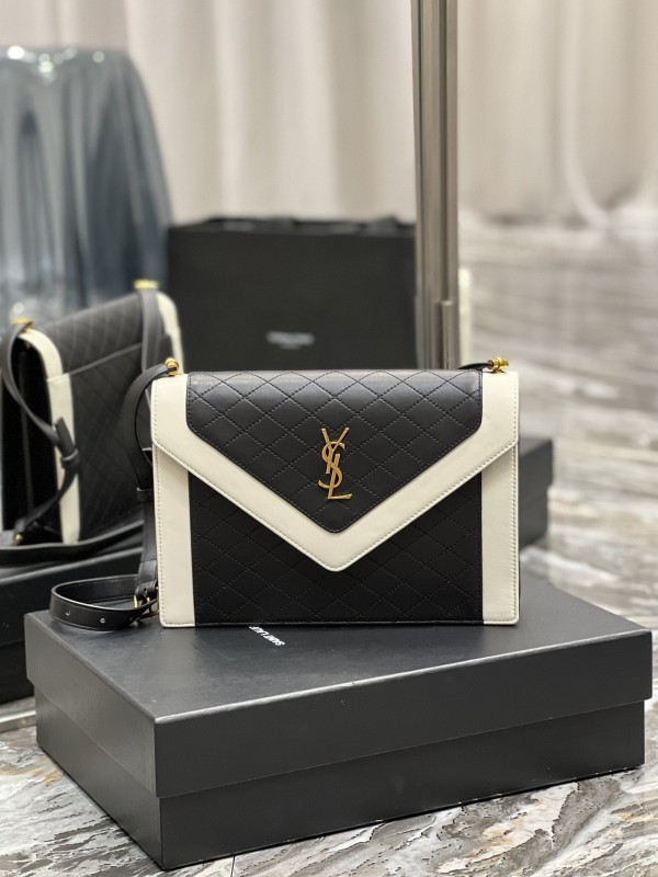 Ysl Envelope Gaby Satchel In Lambskin And Lamé Leather Black/White