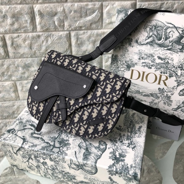 Christian Dior Saddle Pouch - Beige and Black - Oblique Jacquard