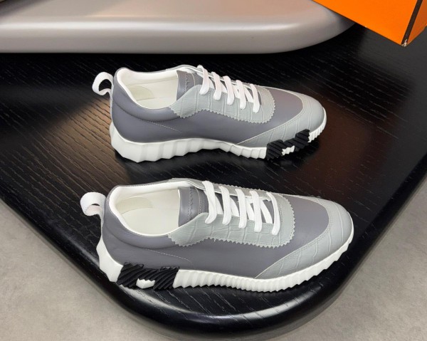 Hermes Bouncing Low-Top Casual Shoes Men's Grey and White