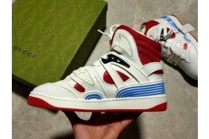 Gucci Basket Sneaker in White Demetra with Red Blue
