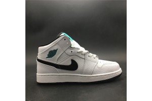 Air Jordan 1 Retro Mid White Black Hyper Jade (GS) - 554725-122