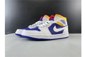 Air Jordan 1 Mid White Laser Orange Deep Royal Blue (GS) - 554725-131 