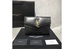 YSL Sulpice Medium Leather Envelope Clutch Black