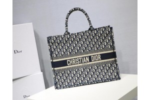 Dior Oblique Embroidery Book Tote Bag Blue 