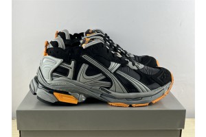 Balenciaga Runner Sneaker in black, grey and neon orange nylon and suede-like fabric