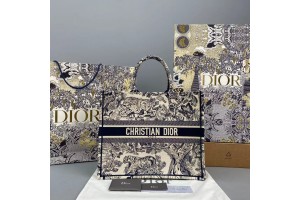Dior Book Tote Dark Blue Toile De Jouy Embroidery