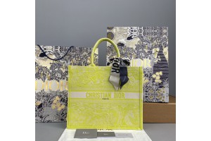 Dior Book Tote Lime Toile de Jouy Reverse Embroidery