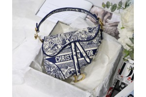 Dior Saddle Bag Oblique Blue Toile de Jouy Embroidery