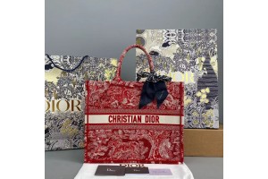 Dior Book Tote Rasphberry Toile de Jouy Reverse Embroidery