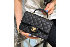 Chanel CF Handle Caviar Black Flap Bag 14K Hardware