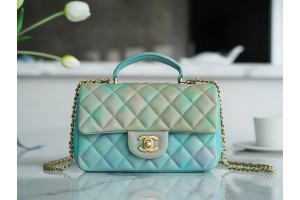 Chanel CF Handle Gradient Green Flap Bag 14K Hardware