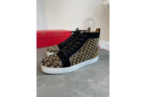 Christian Louboutin Louis Spikes  - High Top Sneaker Black Gold CLHT-007