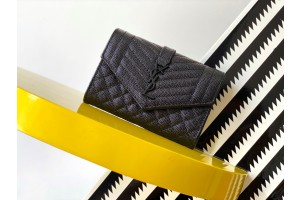 YSL Monogram Small Envelope Wallet In Mix Matelassé Grain De Poudre Embossed Leather Matte Logo 