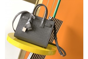 YSL Classic Sac De Jour Nano In Embossed Crocodile Shiny Leather Grey