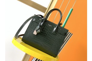 YSL Classic Sac De Jour Nano In Embossed Crocodile Shiny Leather Dark Green